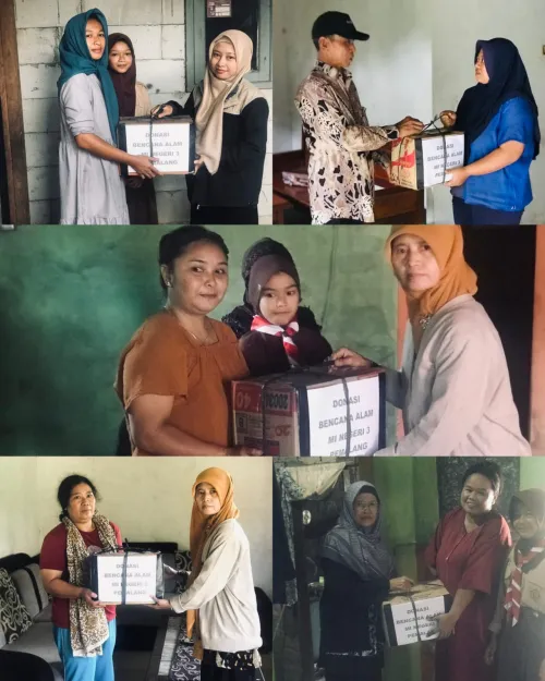 PENYALURAN DONASI BENCANA ALAM KEPADA MURID YANG TERDAMPAK DI DESA SIMA SIDAMULYA KECAMATAN MOGA